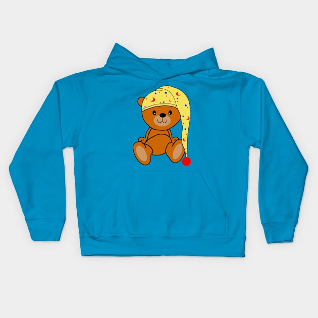 Teddy bear with sleeping cap Kids Hoodie by MarionsArt